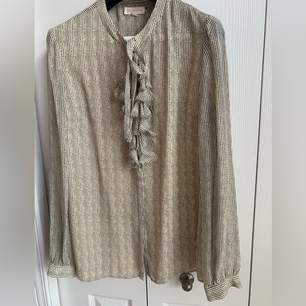 Tory Burch Silk Ruffle Tie Neck Blouse